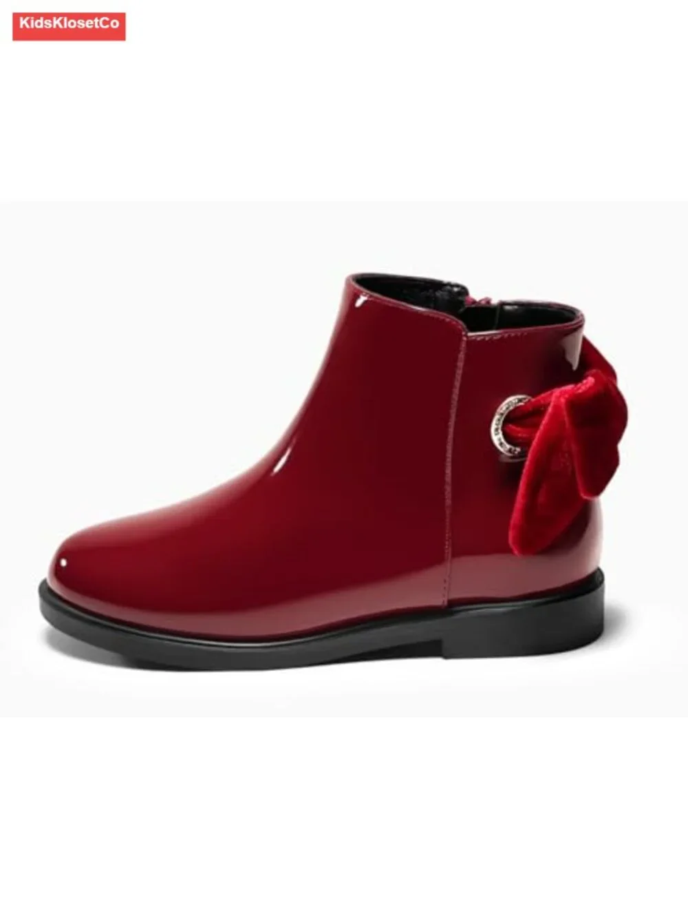 Girls Ankle Boots Chunky Low Heel Side Zipper Bow Dress Booties Fall Winter